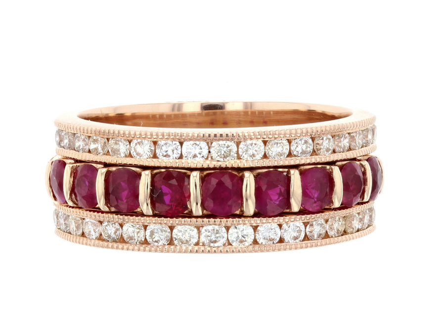 Diamond and Ruby Three-Row Ring L2266RUB