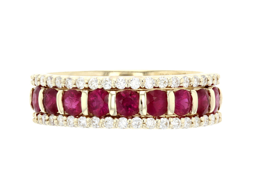 Diamond and Ruby Three-Row Ring L2391RUB