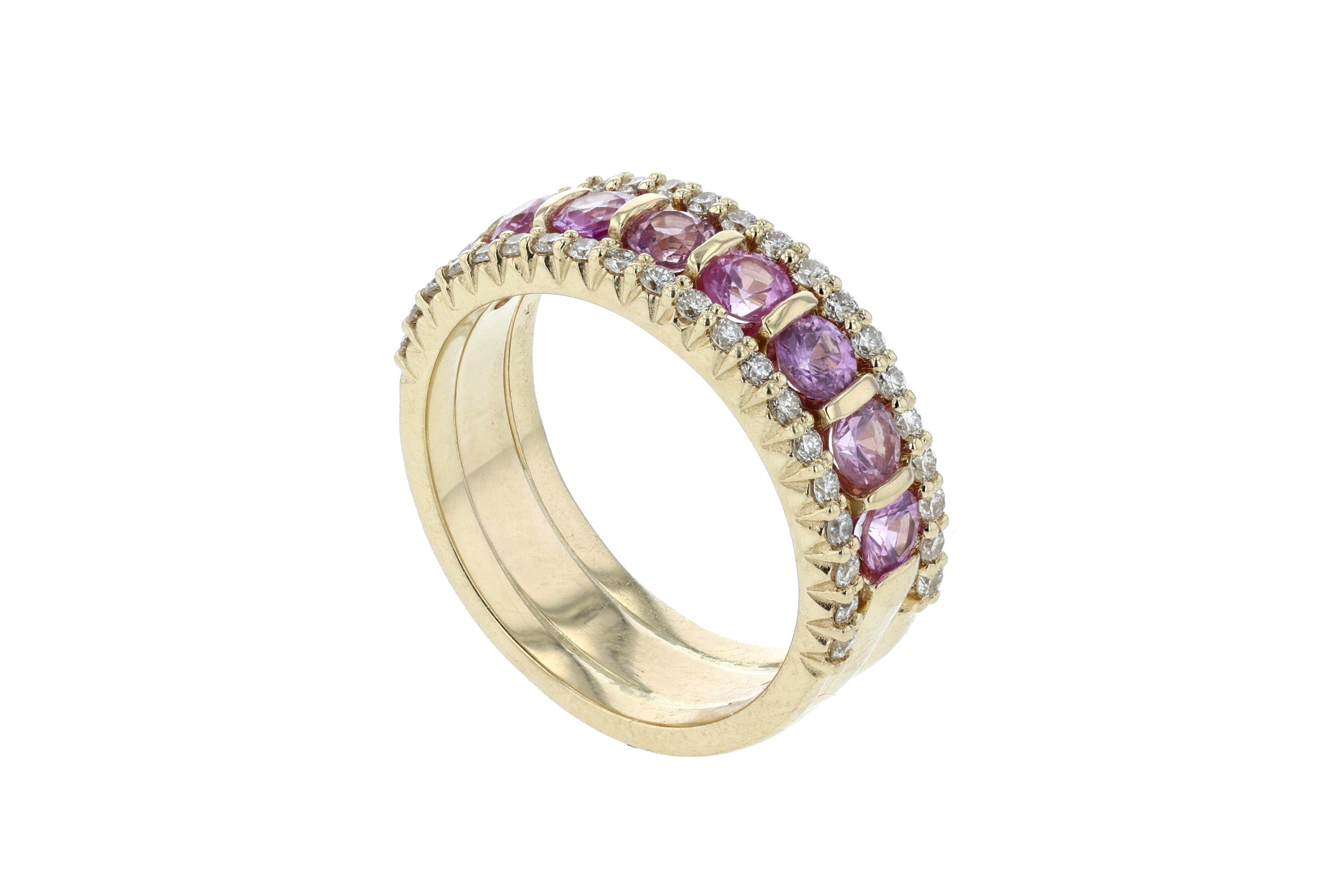 Diamond and Pink Sapphire Three-Row Ring L2391SAP