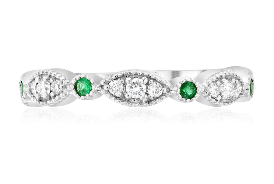 Three-Stone Diamond and Emerald Infinity Ring (.35 ct. tw.) - The Brothers Jewelry Co.