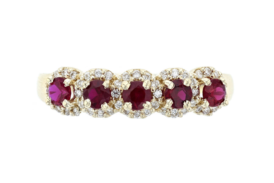 Five-stone Diamond and Ruby Anniversary Ring L3826RUB