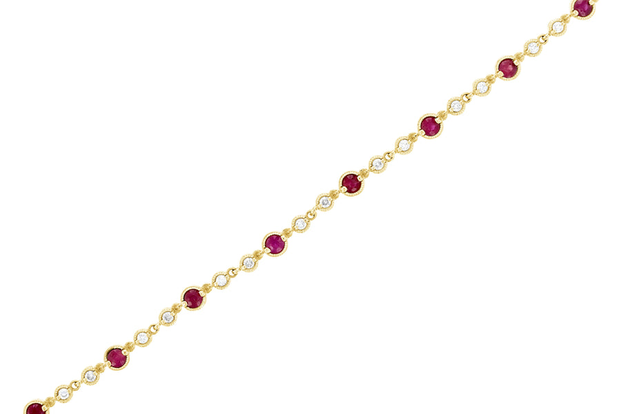 Diamond and Ruby Milgrain Tennis Bracelet (2.18 ct. tw.) - The Brothers Jewelry Co.