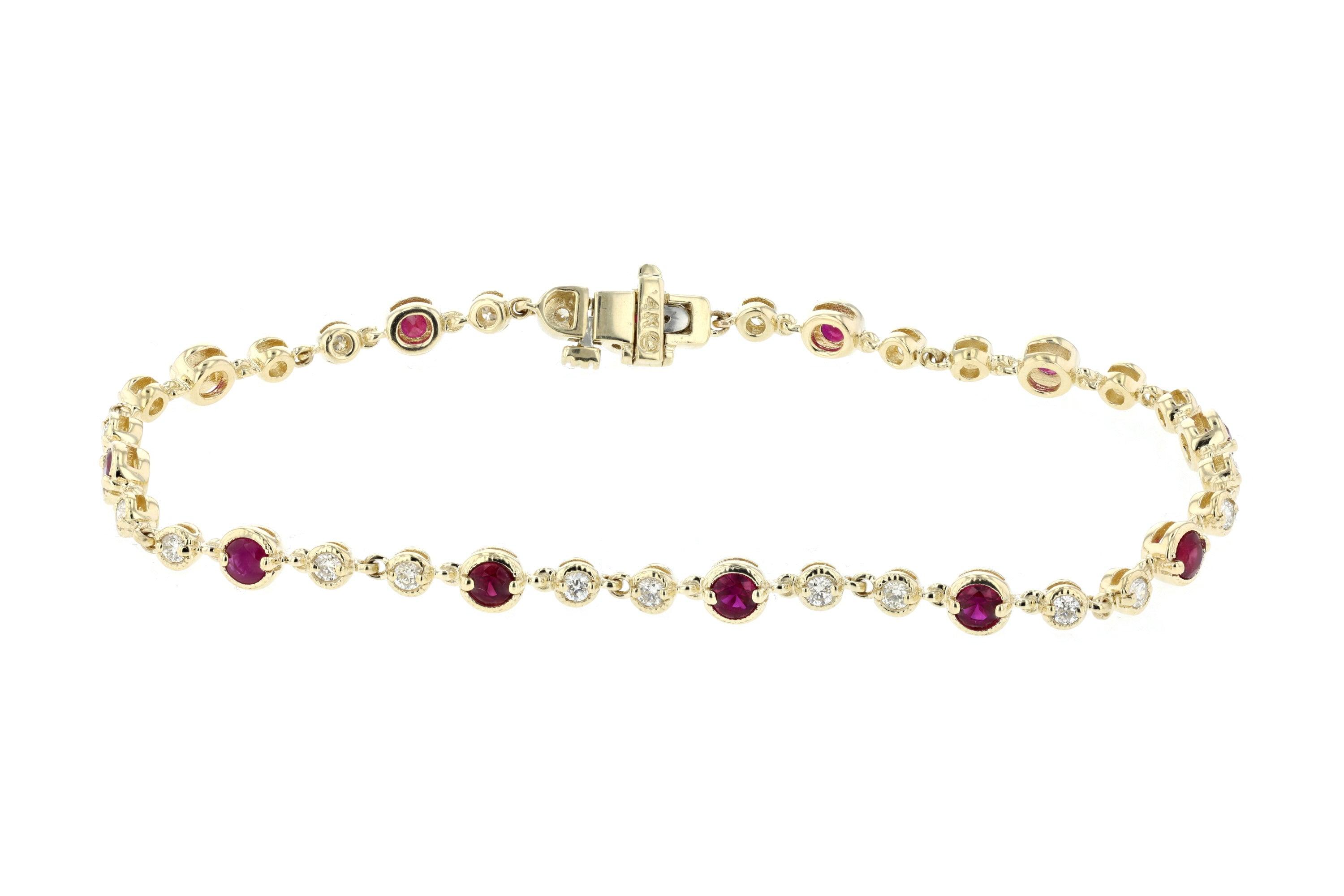 Diamond and Ruby Milgrain Tennis Bracelet (2.18 ct. tw.) - The Brothers Jewelry Co.