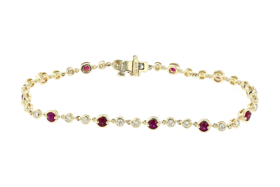 Diamond and Ruby Milgrain Tennis Bracelet (2.18 ct. tw.) - The Brothers Jewelry Co.