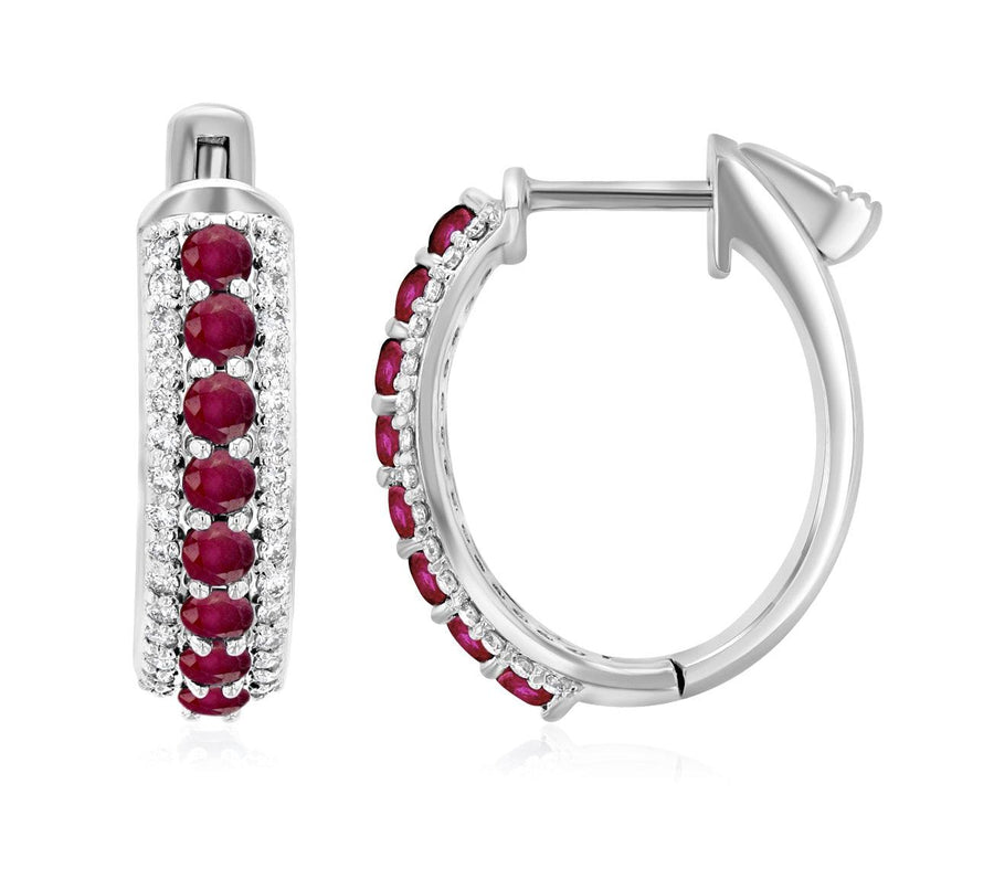 Three-Row Diamond and Ruby Hoop Earrings (1.60 ct. tw.) - The Brothers Jewelry Co.