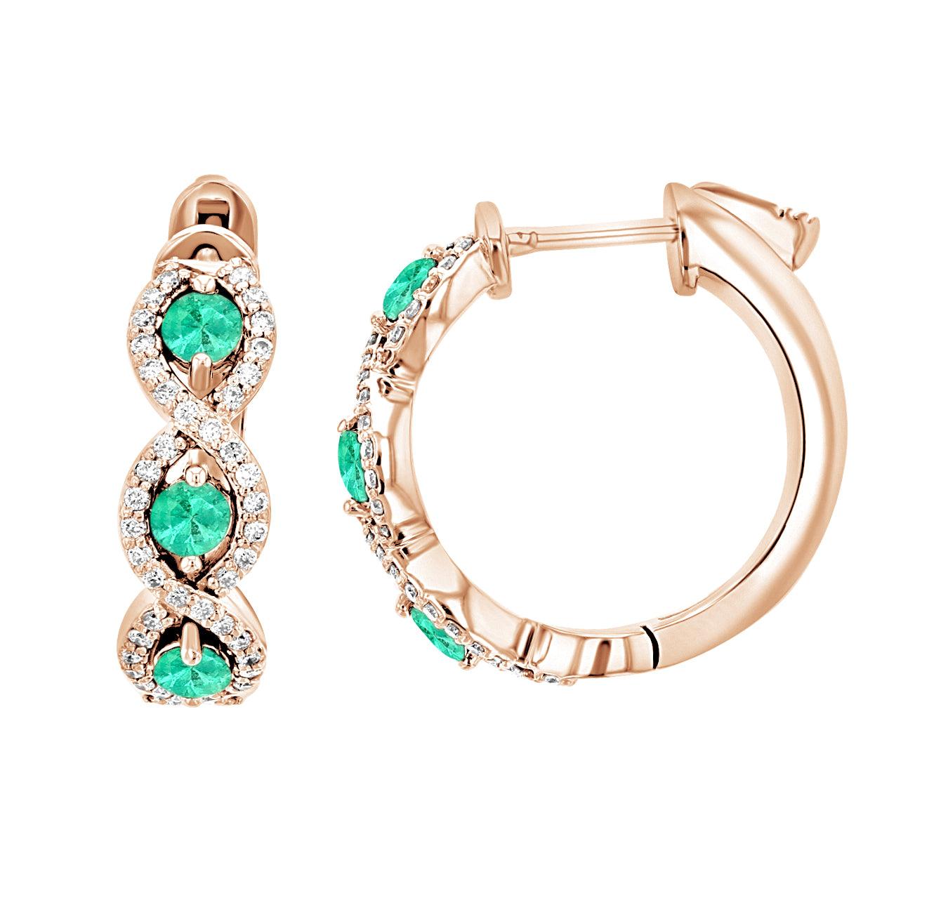 Diamond and Emerald Infinity Hoop Earrings (1.07 ct. tw.) - The Brothers Jewelry Co.