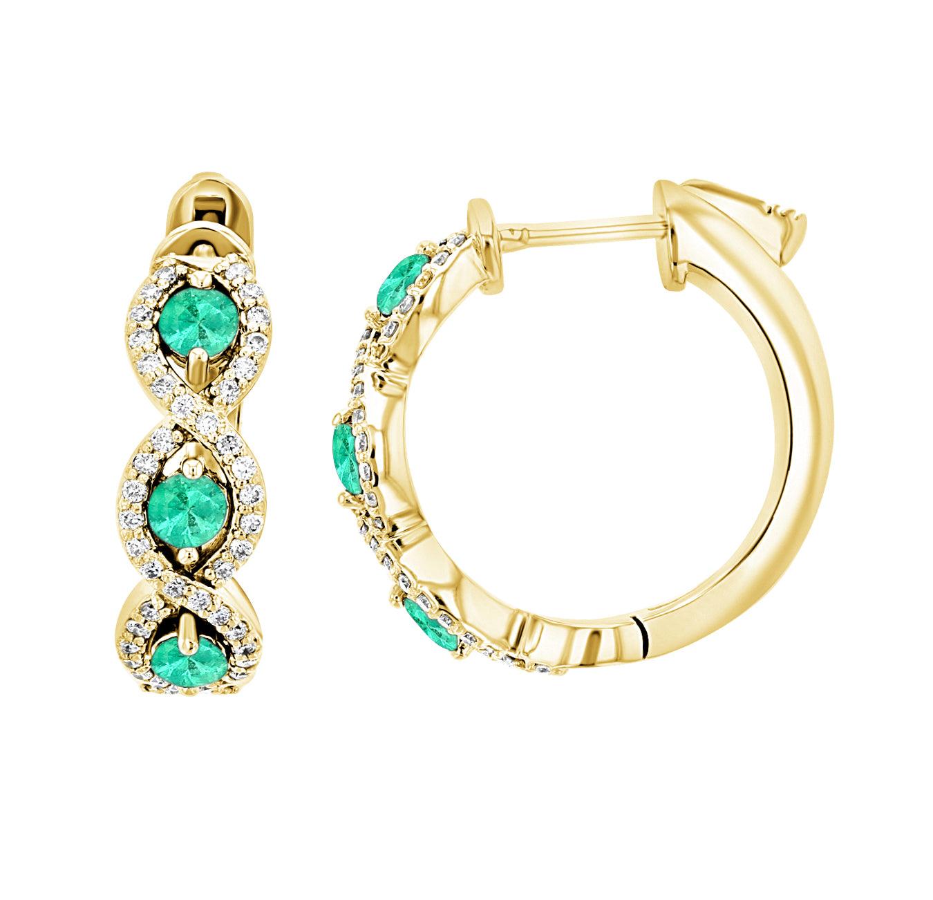 Diamond and Emerald Infinity Hoop Earrings (1.07 ct. tw.) - The Brothers Jewelry Co.