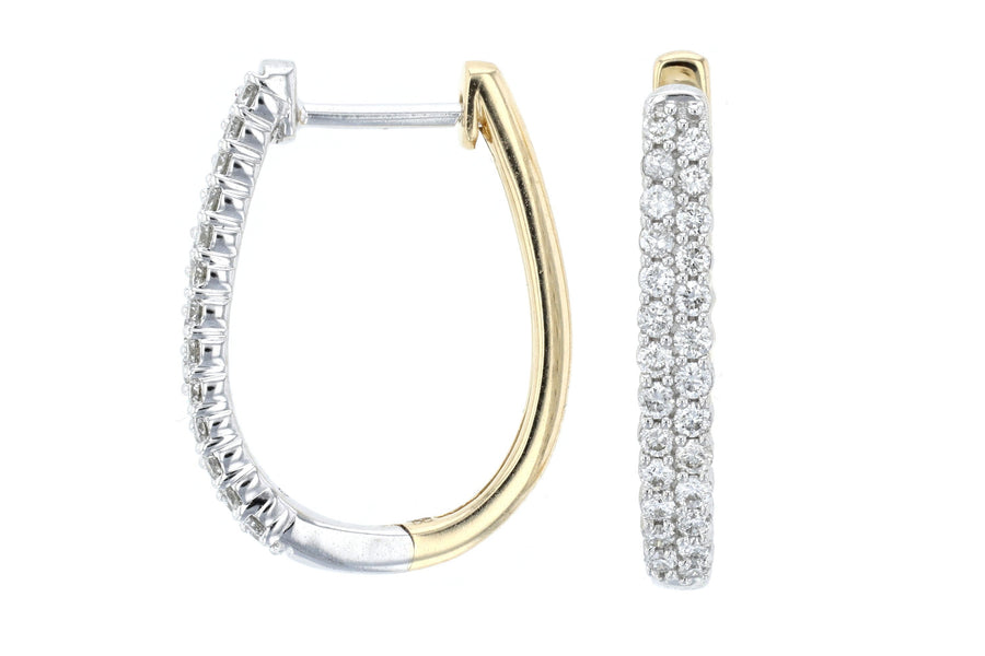 Diamond Hoop Earrings Two-Tone Double Row E3811