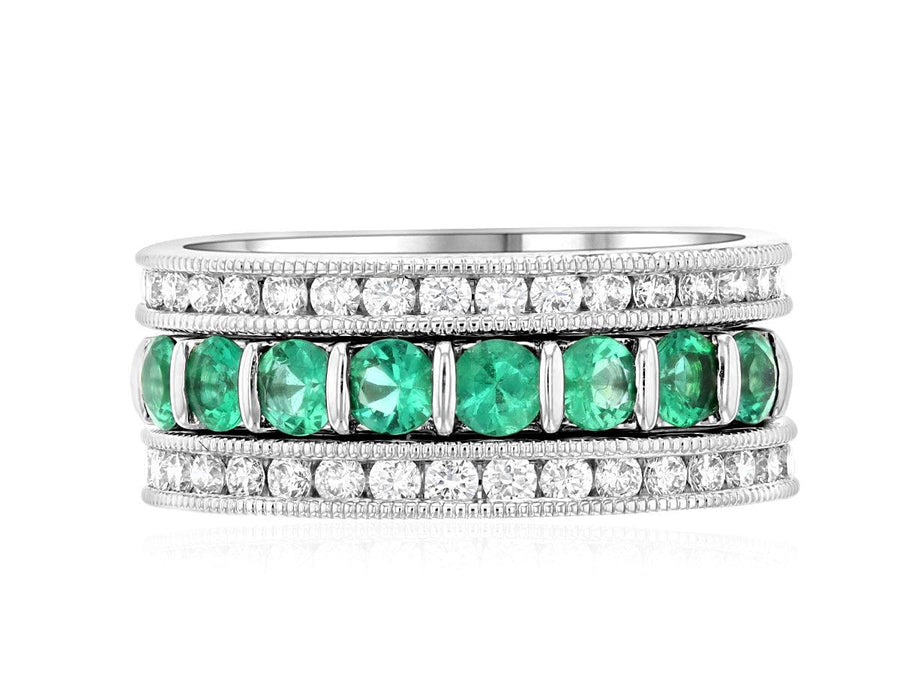 Diamond and Emerald Three-Row Ring (1.25 ct. tw.) - The Brothers Jewelry Co.