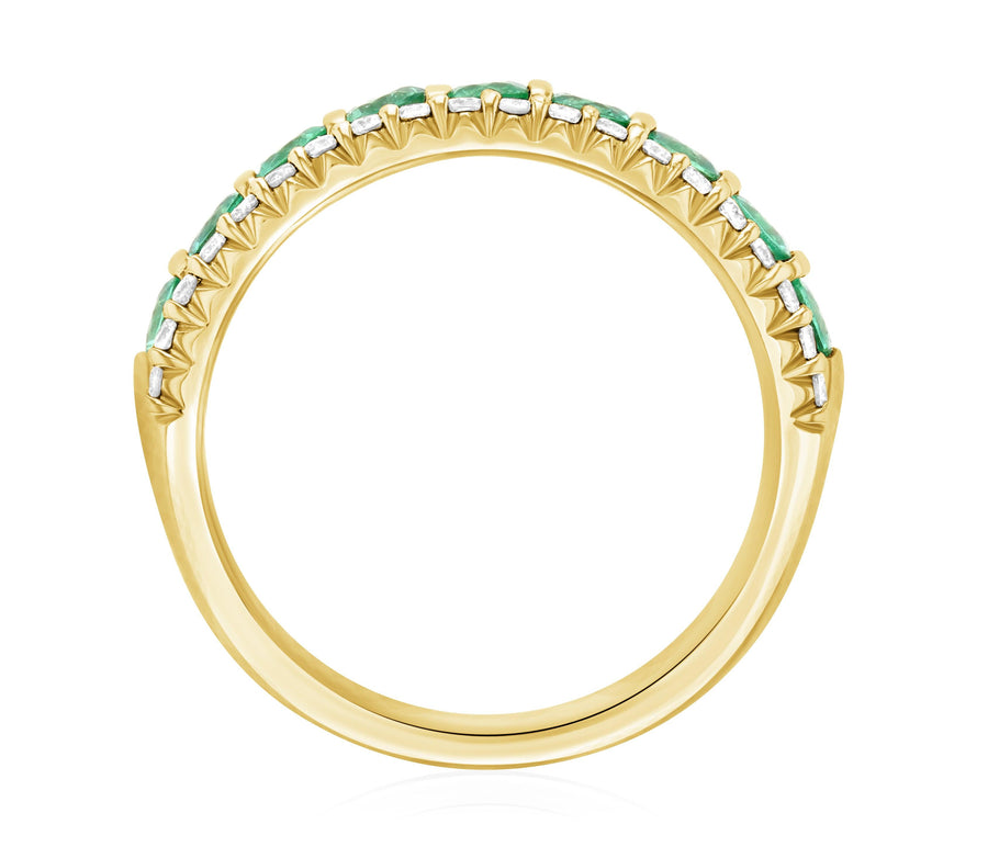 Three-Row Shared Prong Diamond and Emerald Anniversary Ring (1.12 ct. tw.) - The Brothers Jewelry Co.
