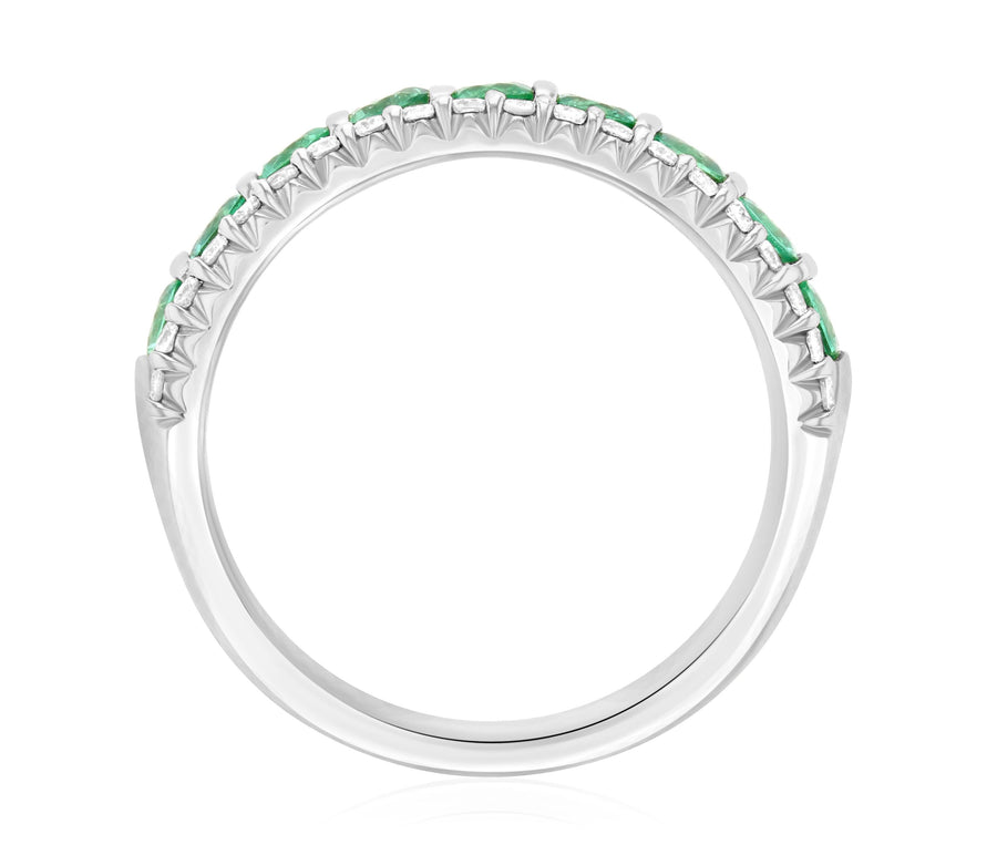 Three-Row Shared Prong Diamond and Emerald Anniversary Ring (1.12 ct. tw.) - The Brothers Jewelry Co.