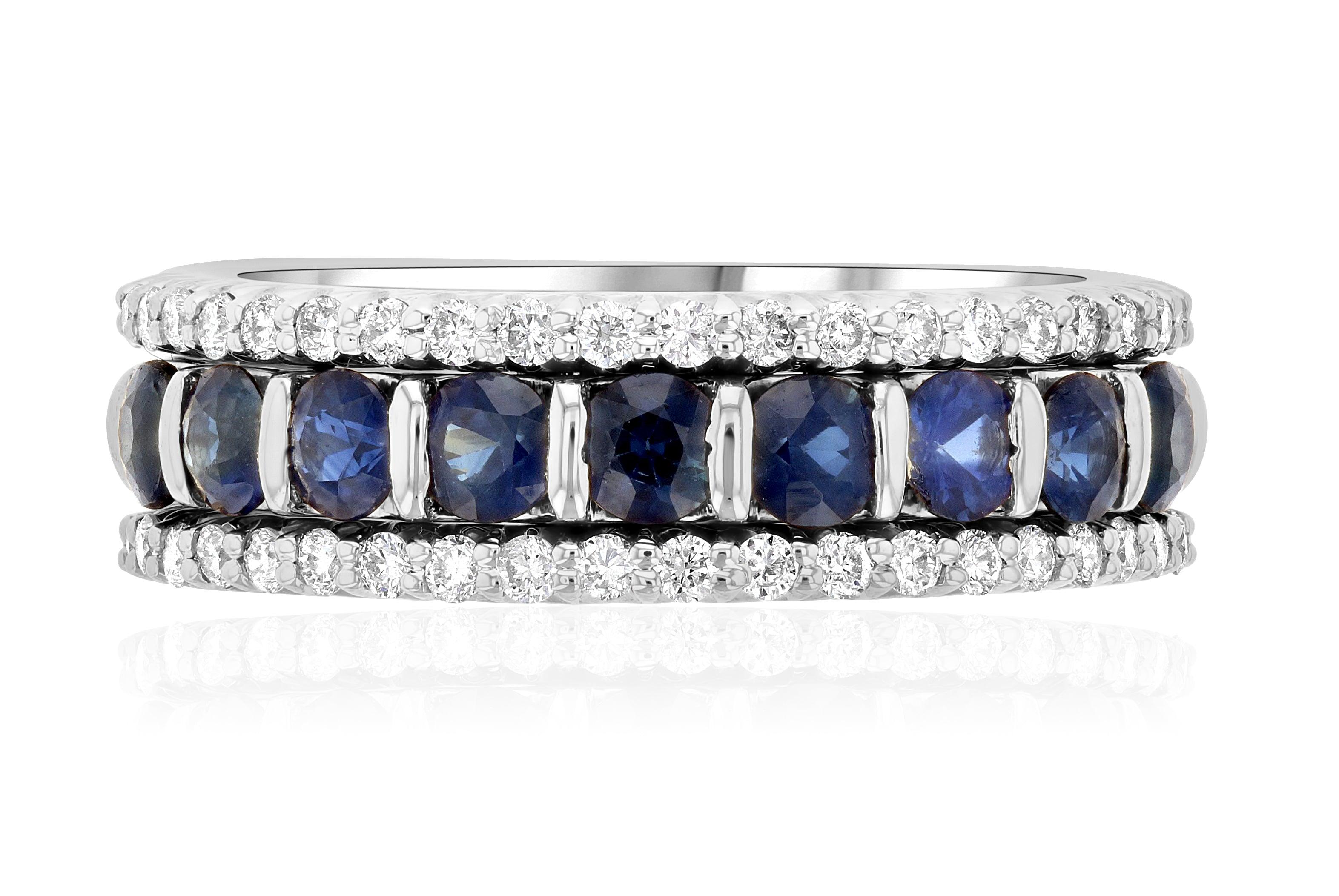 Three-Row Shared Prong Diamond and Sapphire Anniversary Ring (1.37 ct. tw.) - The Brothers Jewelry Co.