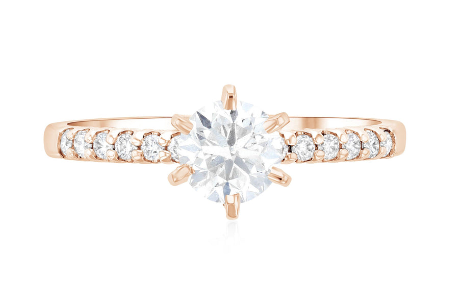 Six Prong Pavé Diamond Solitaire Engagement Ring - The Brothers Jewelry Co.