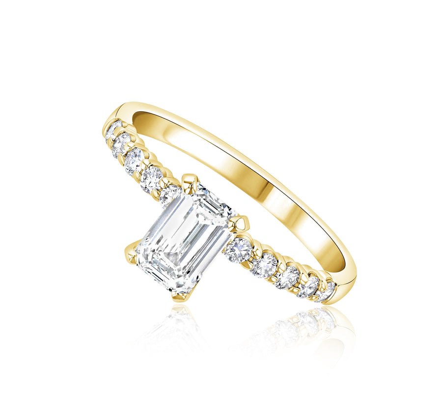 Emerald Cut Pavé Diamond Solitaire Engagement Ring - The Brothers Jewelry Co.