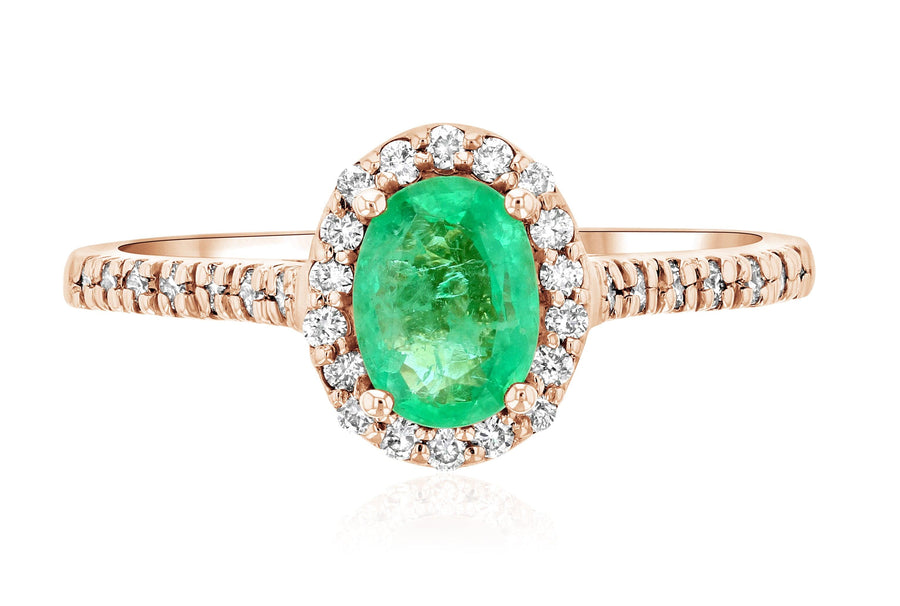 Oval Emerald and Diamond Halo Engagement Ring - The Brothers Jewelry Co.