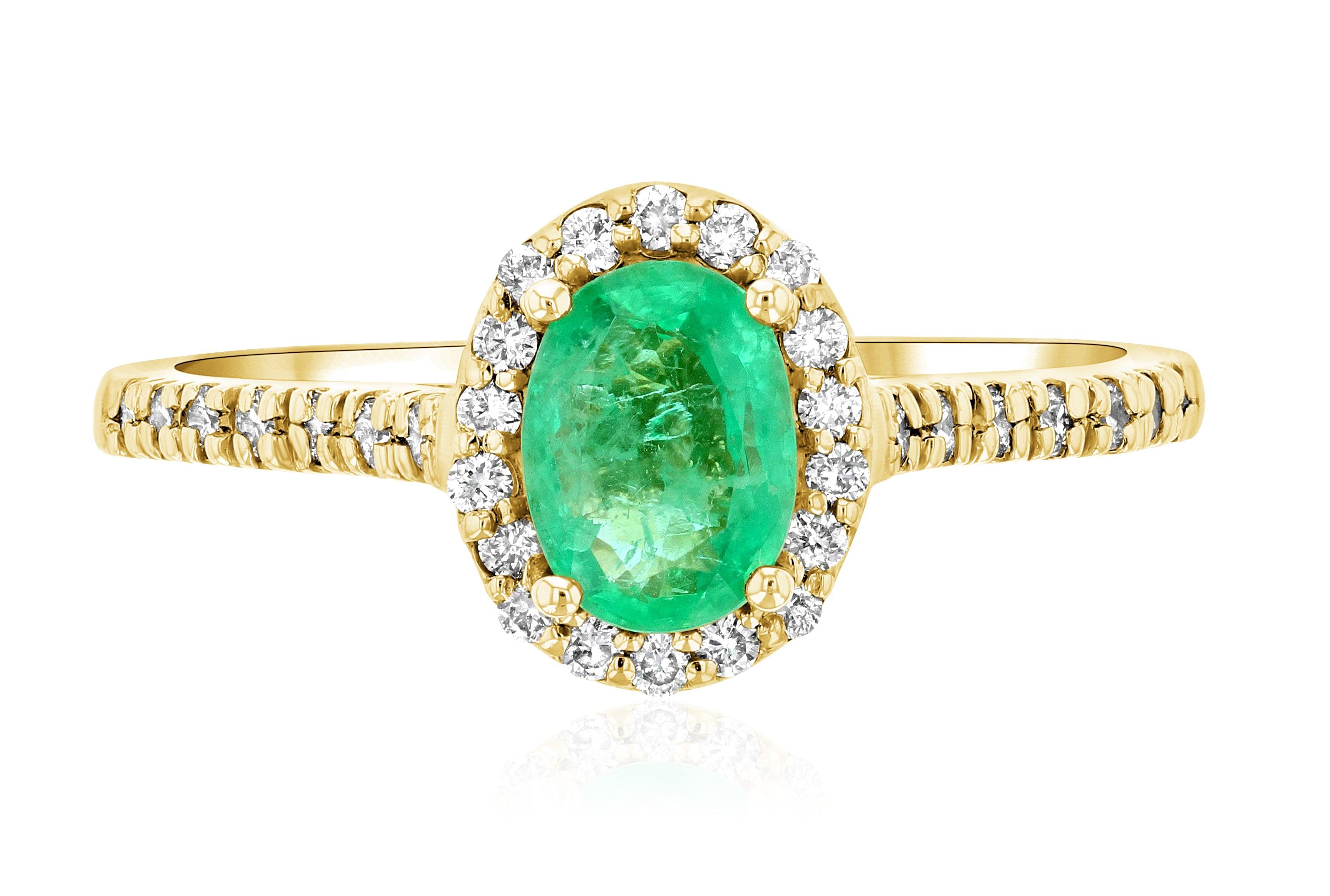 Oval Emerald and Diamond Halo Engagement Ring - The Brothers Jewelry Co.