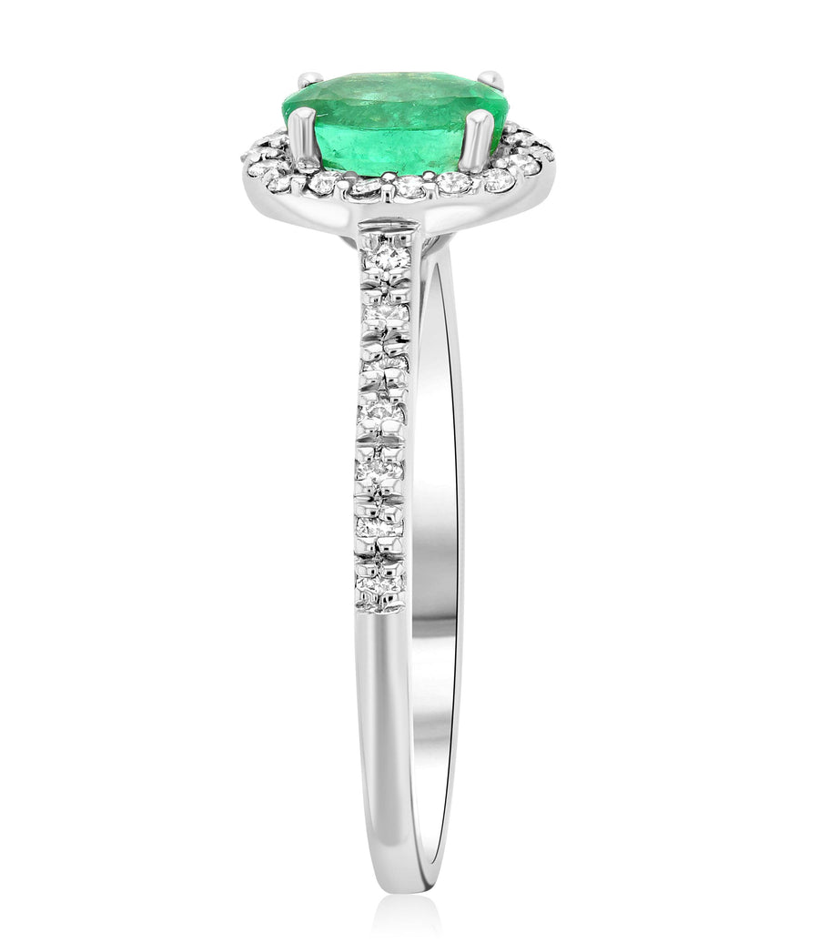 Oval Emerald and Diamond Halo Engagement Ring - The Brothers Jewelry Co.