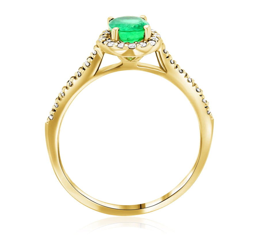 Oval Emerald and Diamond Halo Engagement Ring - The Brothers Jewelry Co.