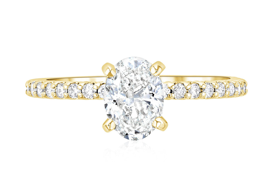Micro Pavé Oval Cut Diamond Solitaire Engagement Ring - The Brothers Jewelry Co.