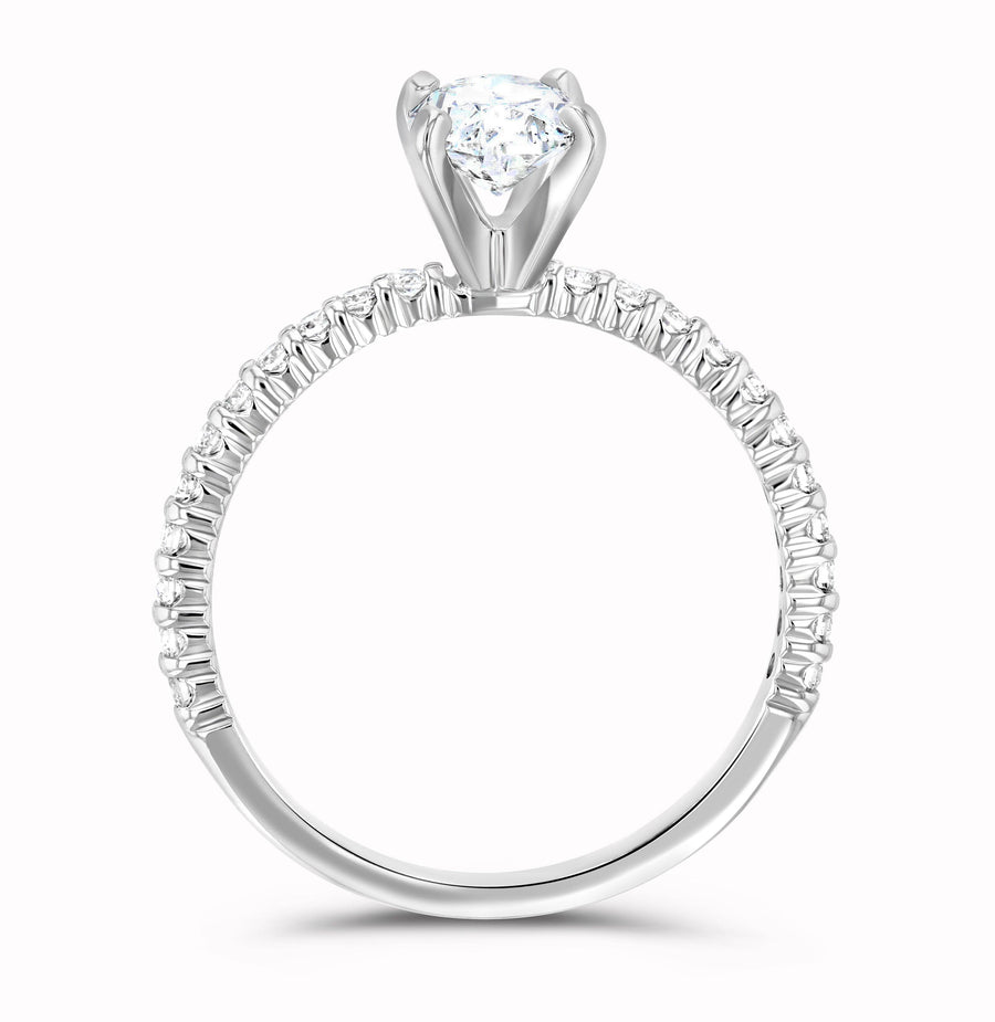 Micro Pavé Oval Cut Diamond Solitaire Engagement Ring - The Brothers Jewelry Co.