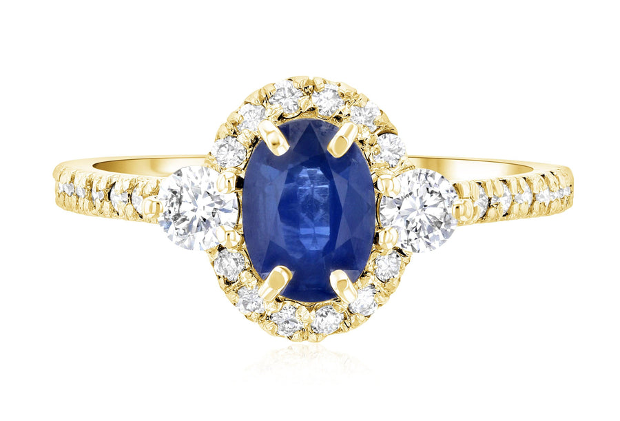 Sapphire Oval Diamond Halo Engagement Ring (1.60 ct. tw.) - The Brothers Jewelry Co.