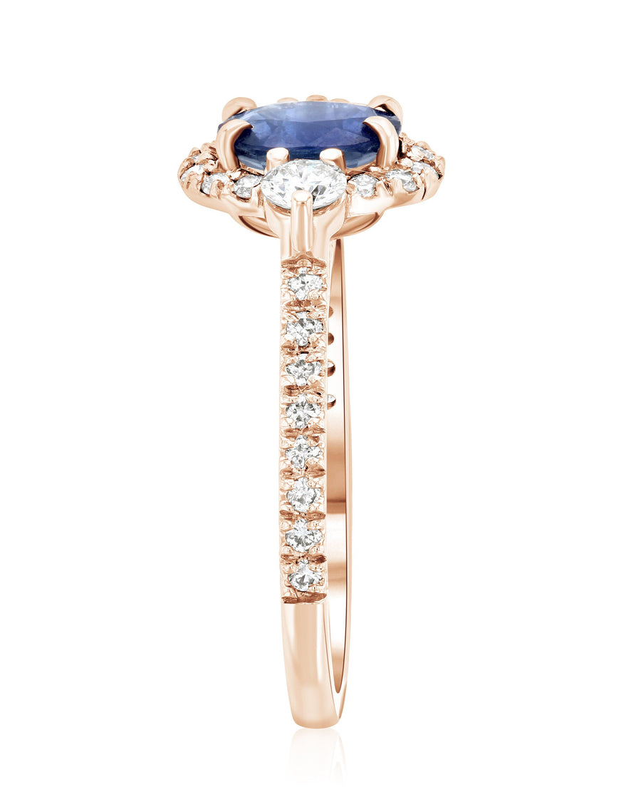 Sapphire Oval Diamond Halo Engagement Ring (1.60 ct. tw.) - The Brothers Jewelry Co.