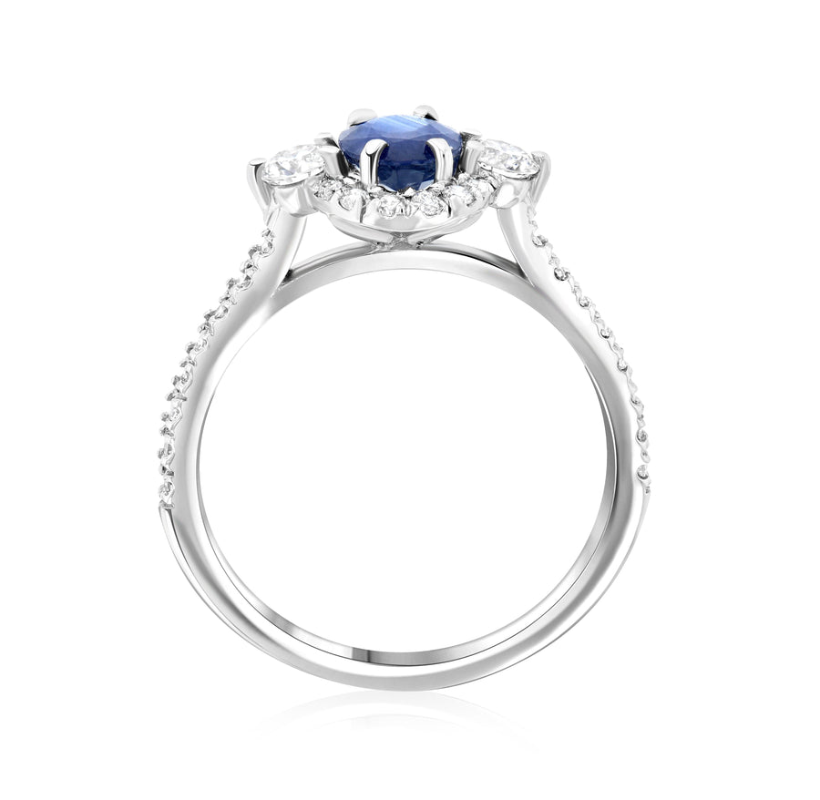 Sapphire Oval Diamond Halo Engagement Ring (1.60 ct. tw.) - The Brothers Jewelry Co.