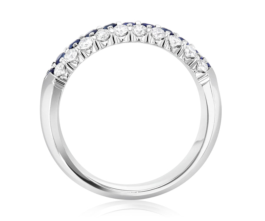 Three-Row Pavé Diamond and Emerald Anniversary Ring (1.04 ct. tw.) - The Brothers Jewelry Co.