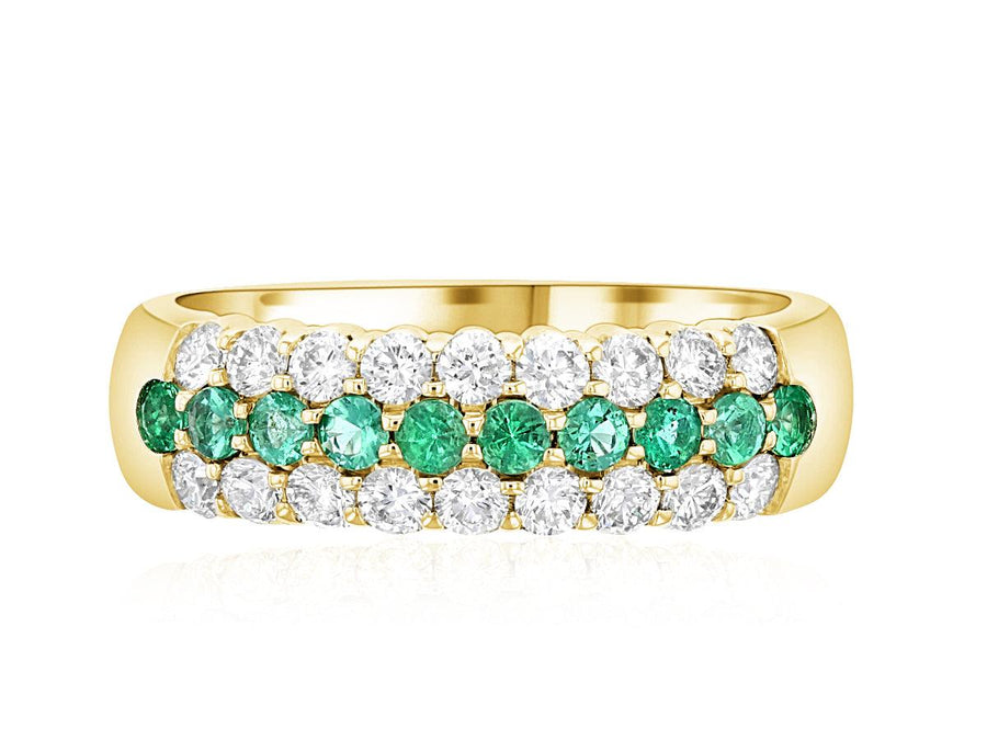 Three-Row Pavé Diamond and Emerald Anniversary Ring (1.04 ct. tw.) - The Brothers Jewelry Co.