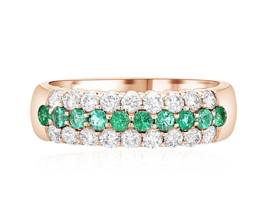 Three-Row Pavé Diamond and Emerald Anniversary Ring (1.04 ct. tw.) - The Brothers Jewelry Co.
