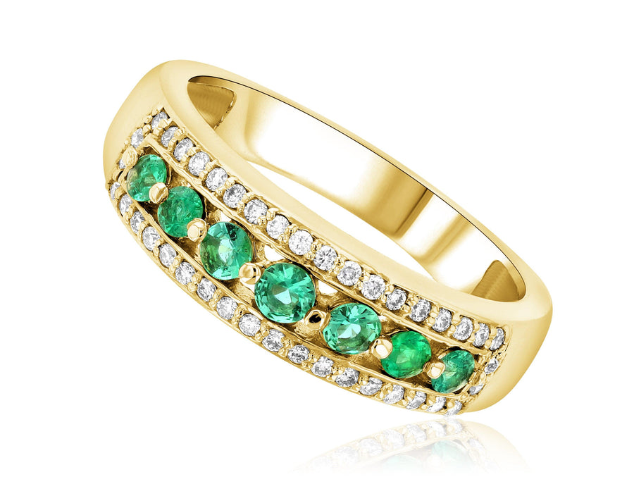 Three-Row Diamond and Emerald Fashion Ring (.50 ct. tw.) - The Brothers Jewelry Co.