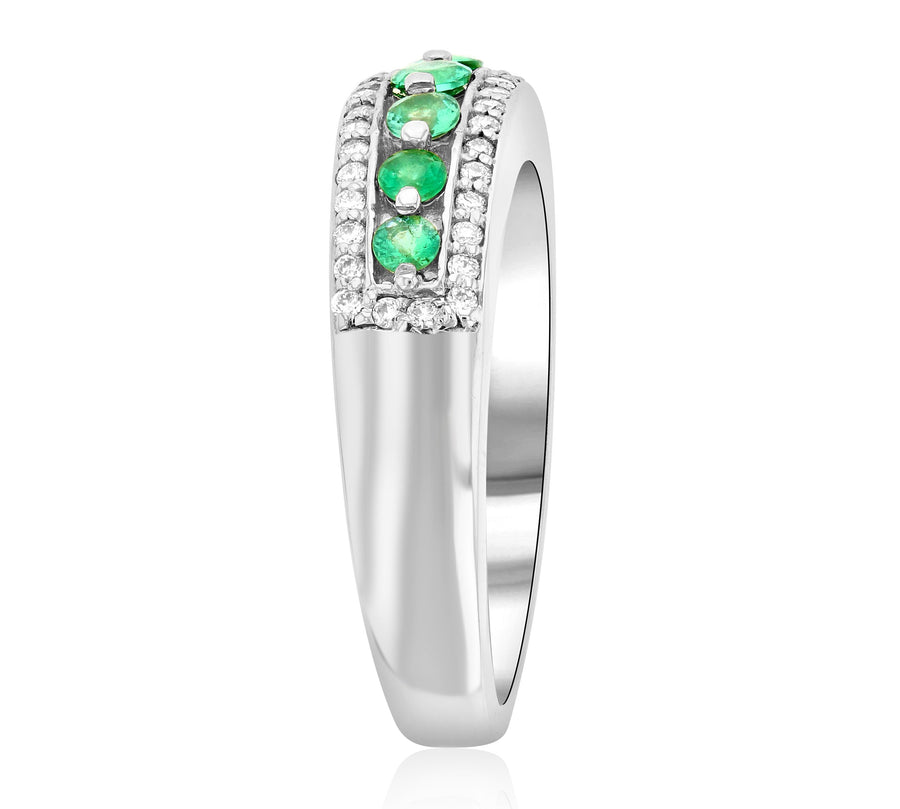 Three-Row Diamond and Emerald Fashion Ring (.50 ct. tw.) - The Brothers Jewelry Co.