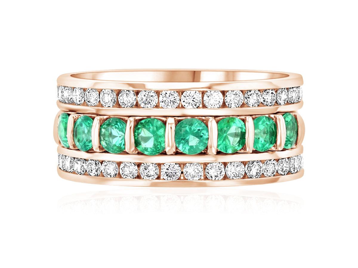 Diamond and Emerald Anniversary Ring Stack (1.60 ct. tw.) - The Brothers Jewelry Co.