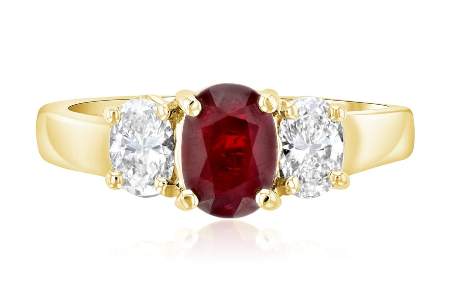 Diamond and Ruby Three-Stone Oval Shared Prong Ring (1.65 ct. tw.) - The Brothers Jewelry Co.