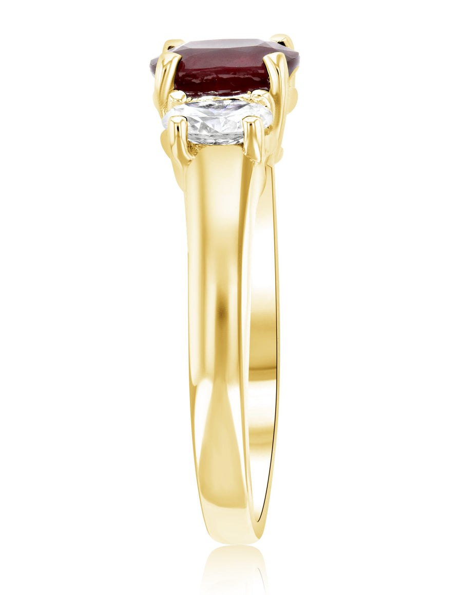 Diamond and Ruby Three-Stone Oval Shared Prong Ring (1.65 ct. tw.) - The Brothers Jewelry Co.