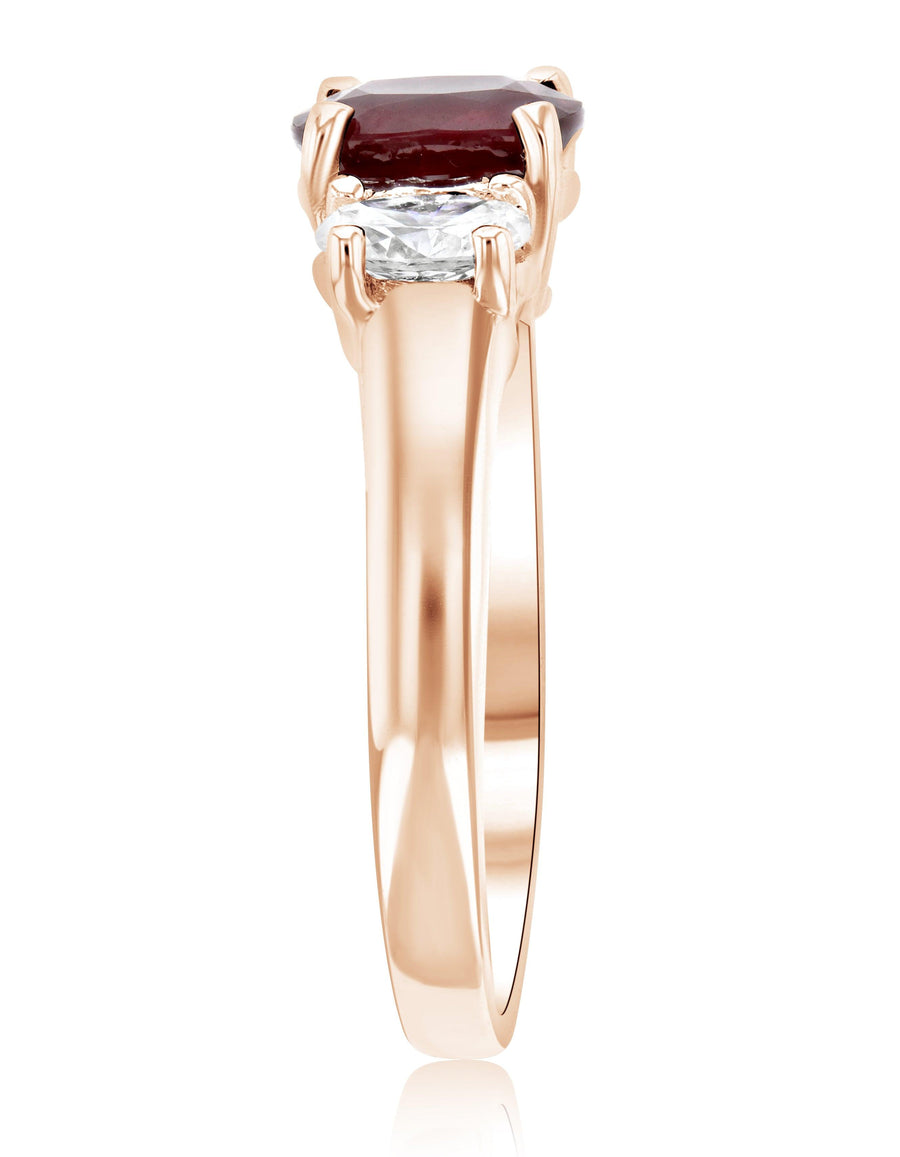 Diamond and Ruby Three-Stone Oval Shared Prong Ring (1.65 ct. tw.) - The Brothers Jewelry Co.