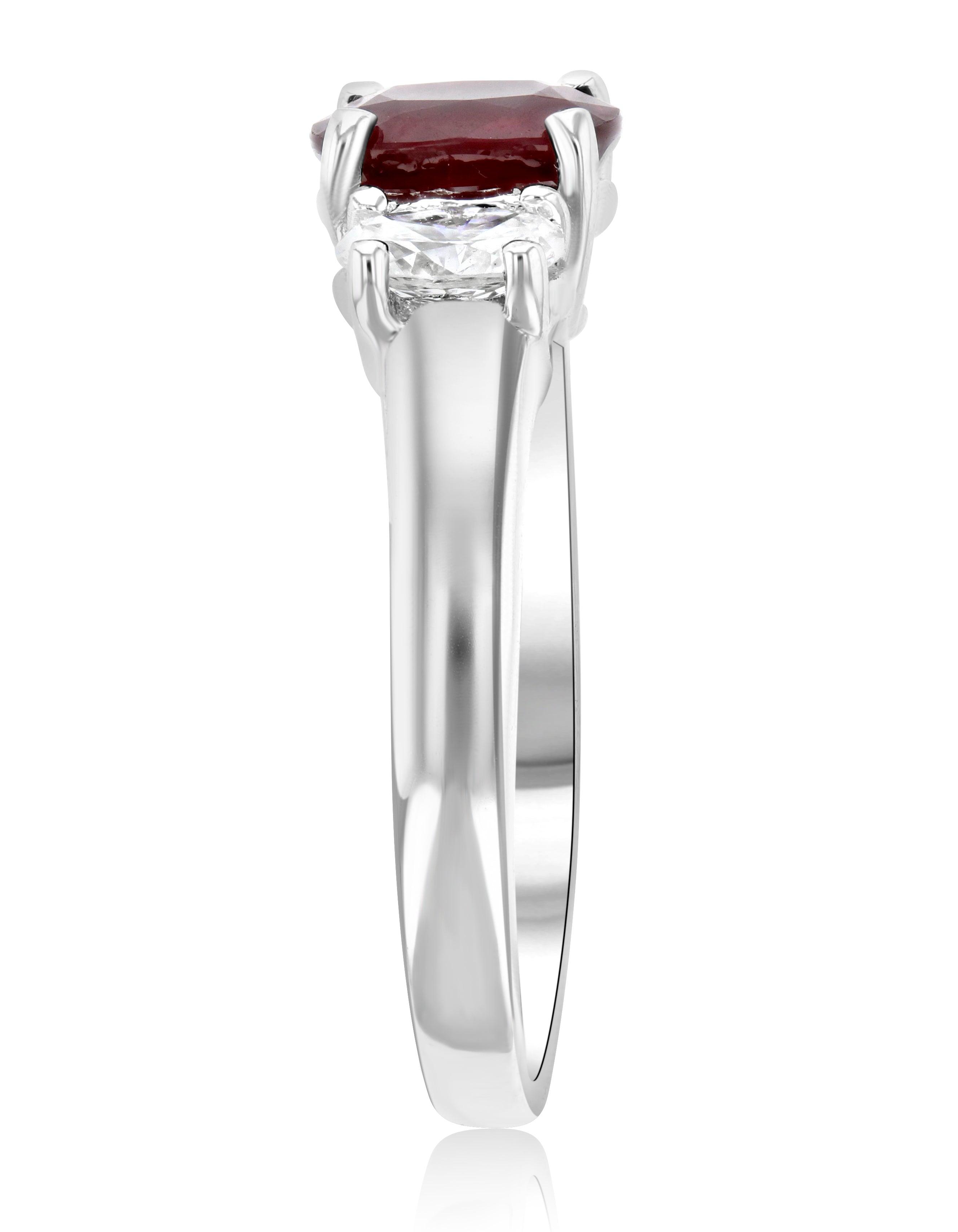 Diamond and Ruby Three-Stone Oval Shared Prong Ring (1.65 ct. tw.) - The Brothers Jewelry Co.