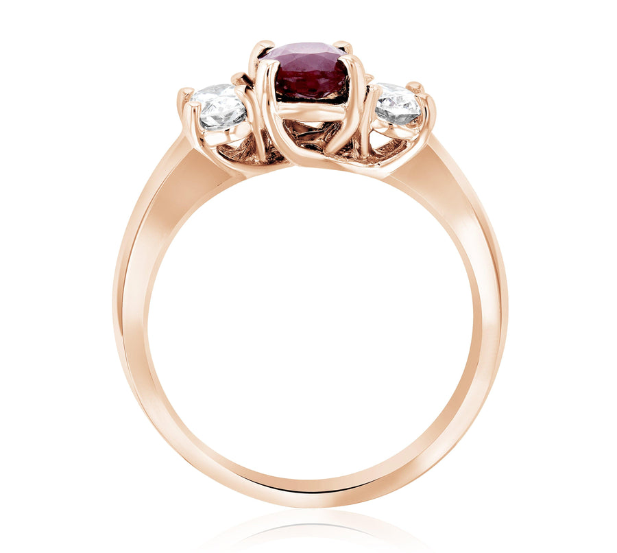 Diamond and Ruby Three-Stone Oval Shared Prong Ring (1.65 ct. tw.) - The Brothers Jewelry Co.