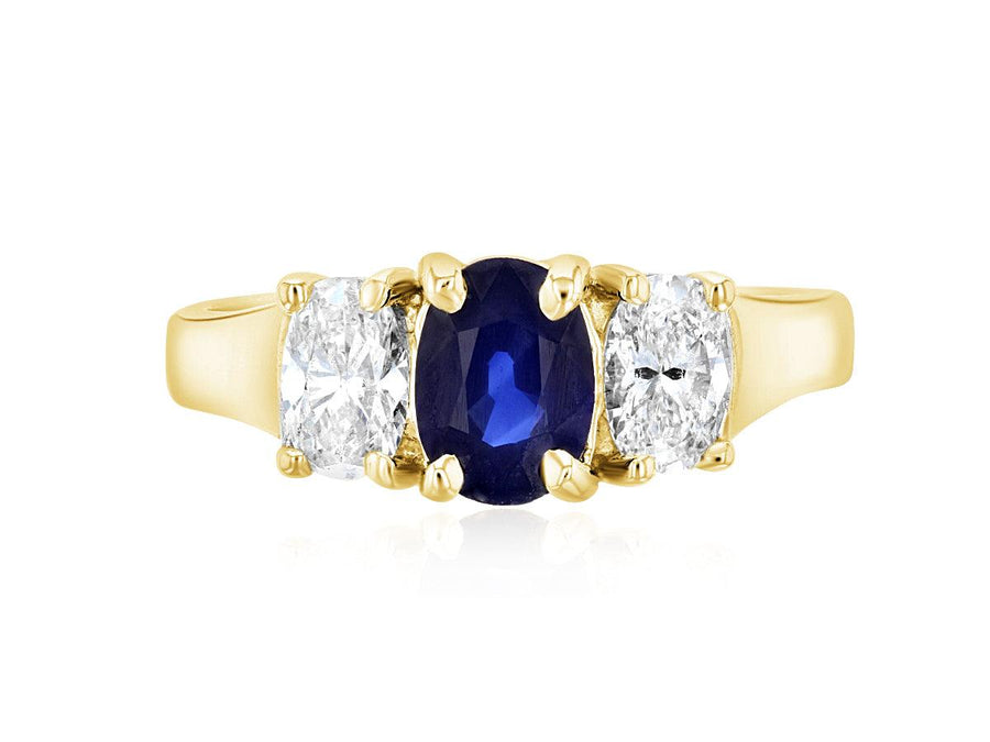 Diamond and Sapphire Three-Stone Oval Engagement Ring (1.65 ct. tw.) - The Brothers Jewelry Co.