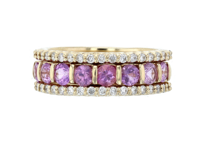 Diamond and Pink Sapphire Three-Row Ring L2391SAP