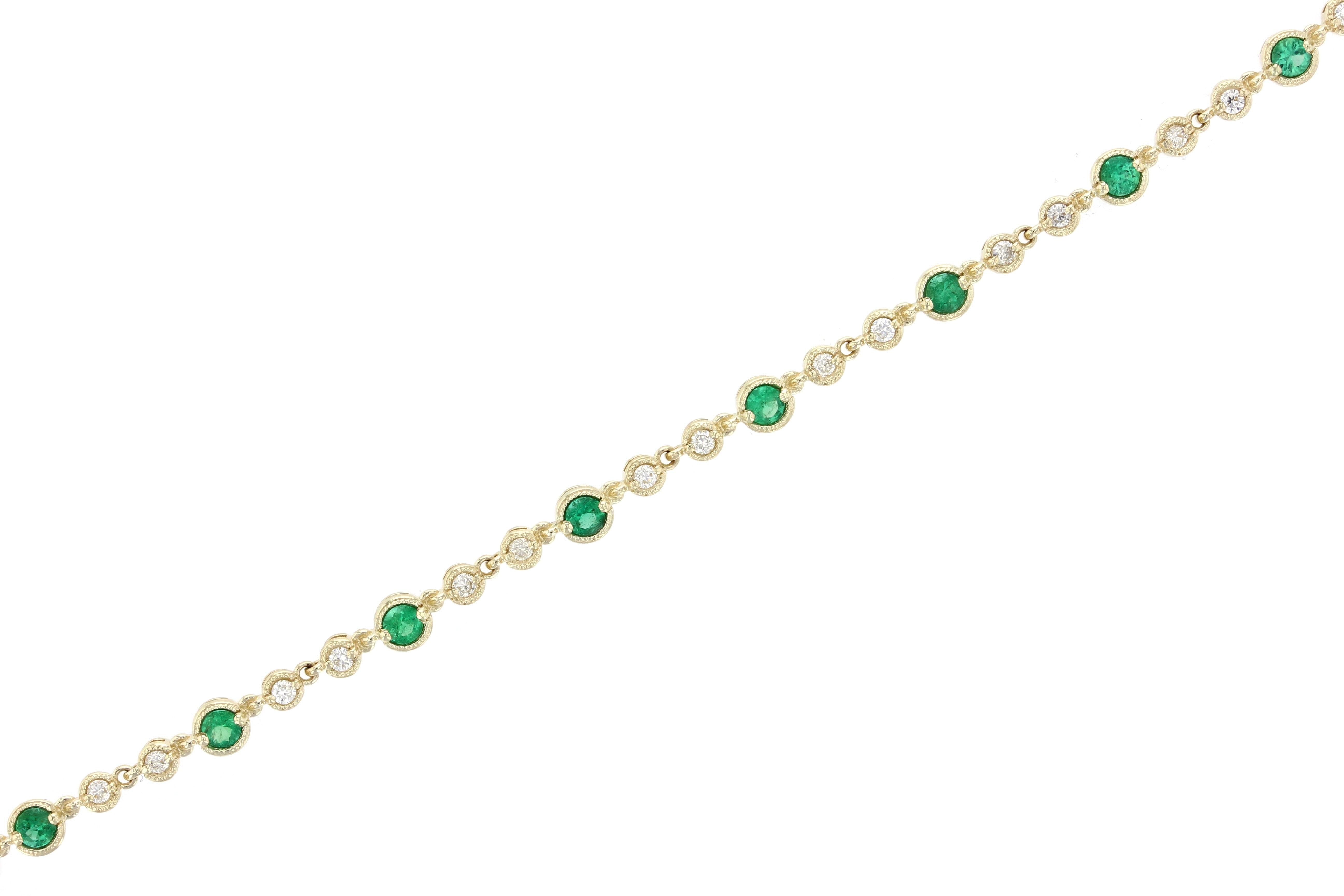 Diamond and Emerald Milgrain Tennis Bracelet (1.58 ct. tw.) - The Brothers Jewelry Co.