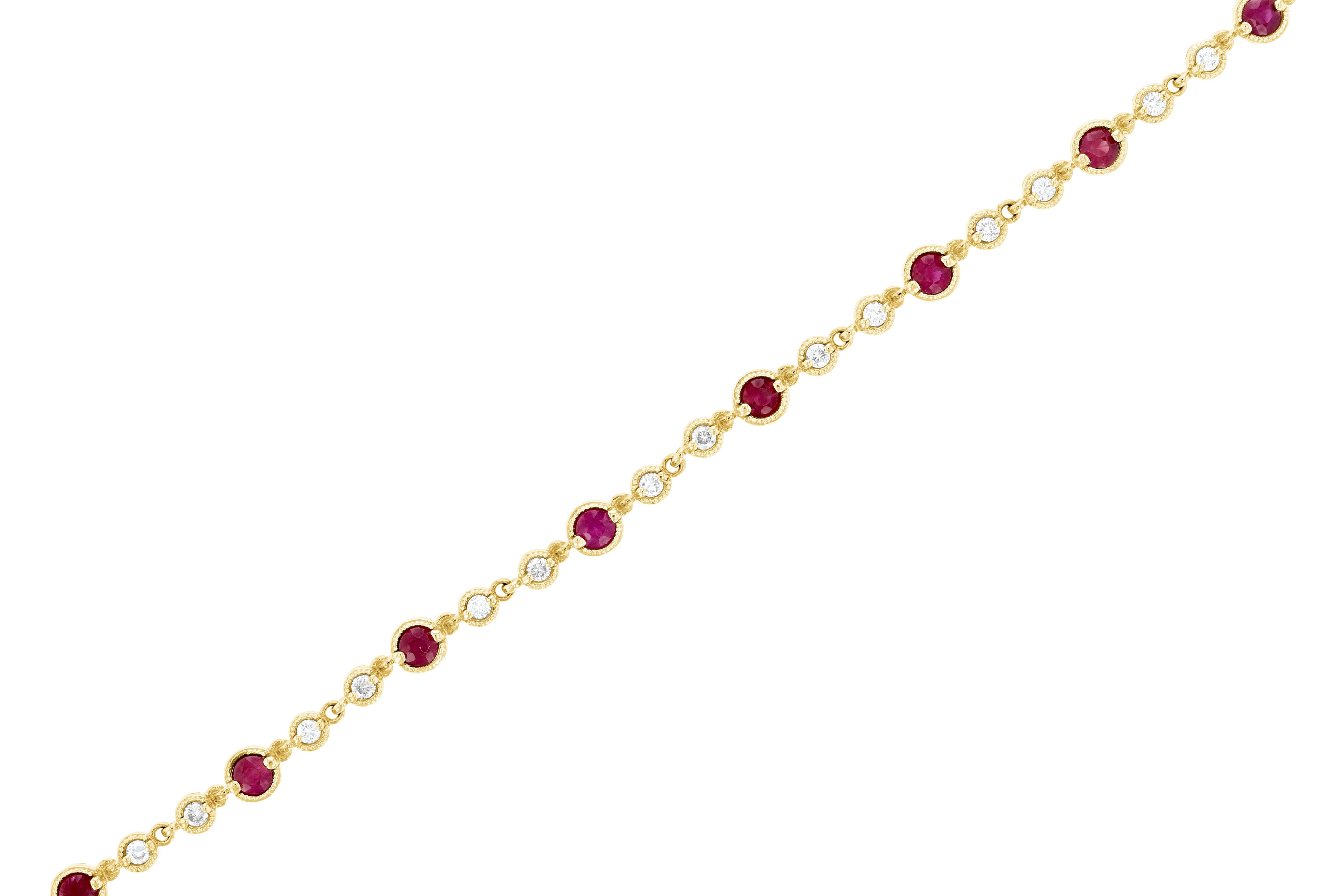 Diamond and Ruby Milgrain Tennis Bracelet (2.18 ct. tw.) - The Brothers Jewelry Co.