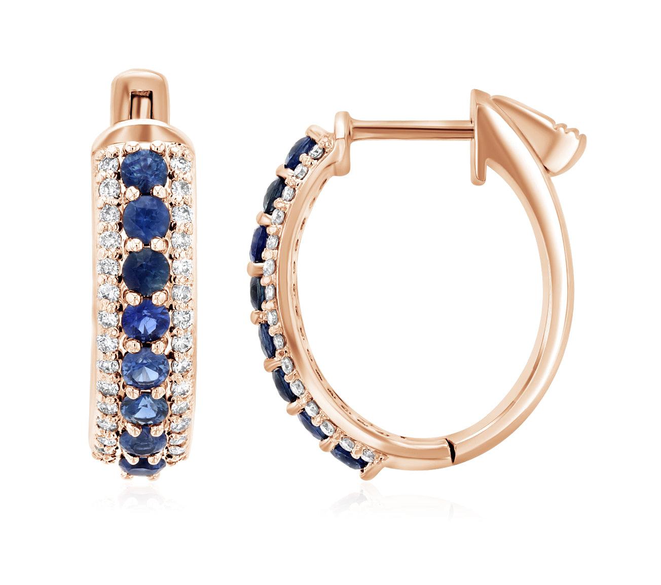 Three-Row Diamond and Sapphire Hoop Earrings (1.60 ct. tw.) - The Brothers Jewelry Co.