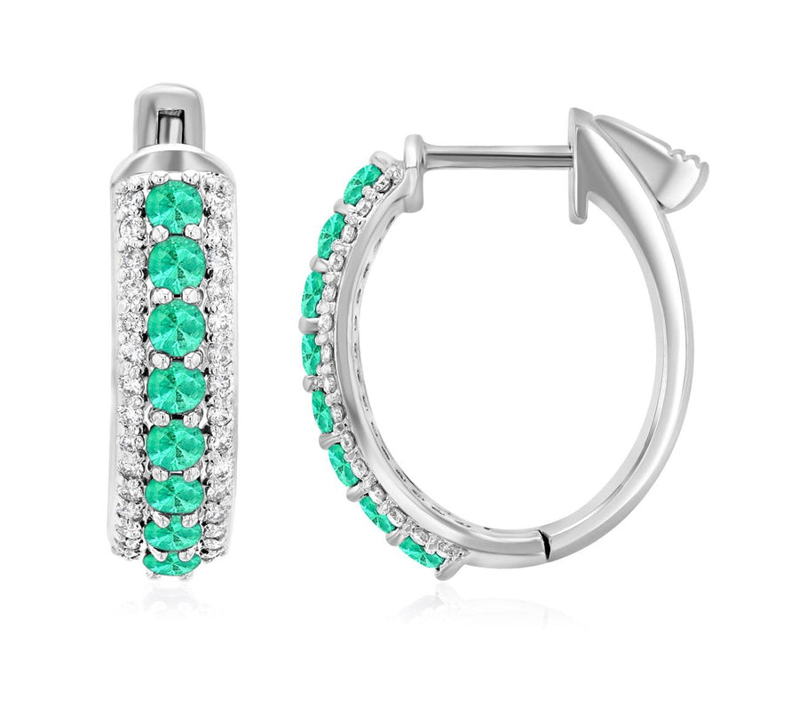 Three-Row Diamond and Emerald Hoop Earrings (1.20 ct. tw.) - The Brothers Jewelry Co.