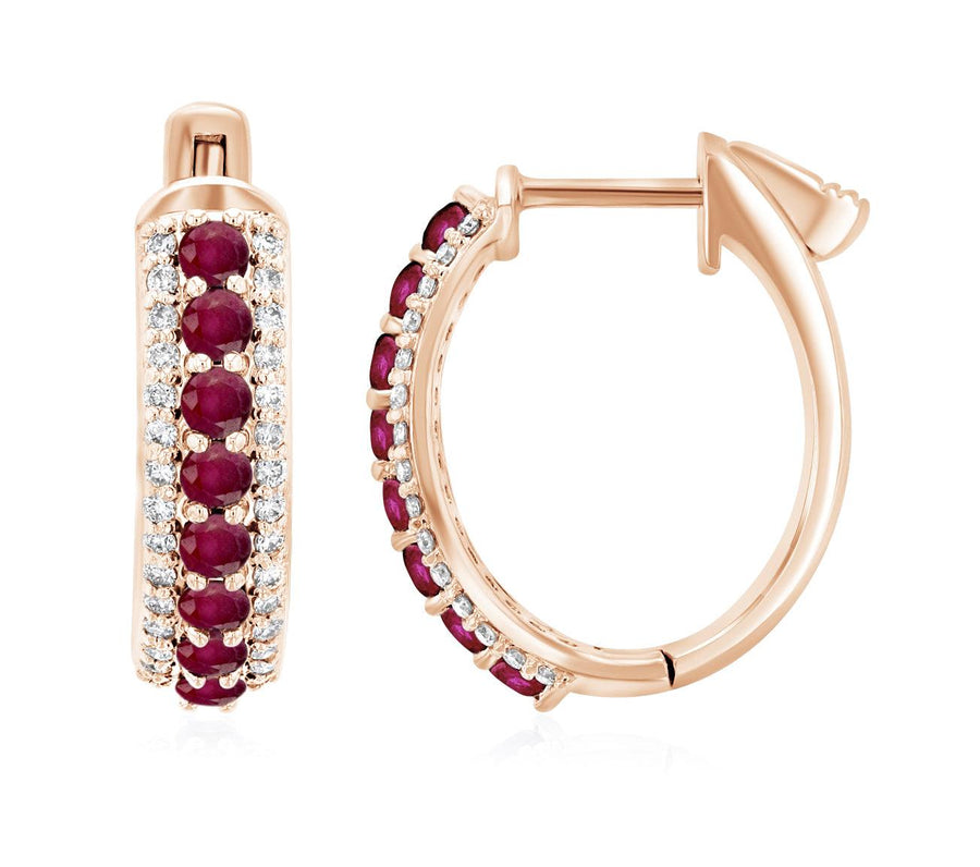 Three-Row Diamond and Ruby Hoop Earrings (1.60 ct. tw.) - The Brothers Jewelry Co.