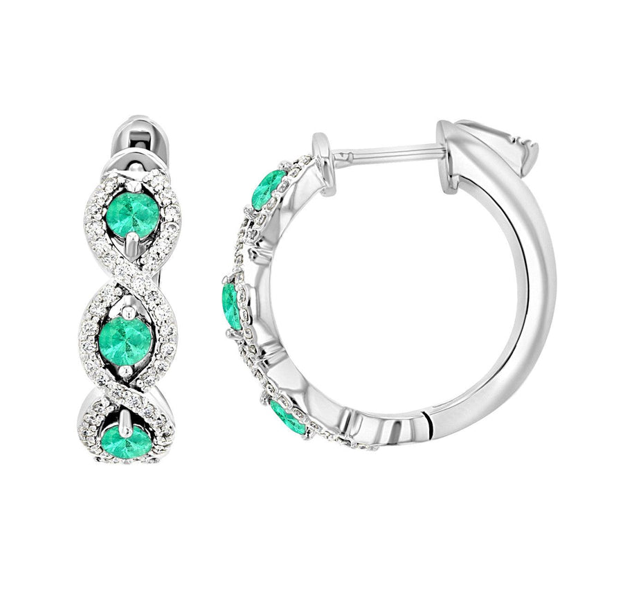 Diamond and Emerald Infinity Hoop Earrings (1.07 ct. tw.) - The Brothers Jewelry Co.