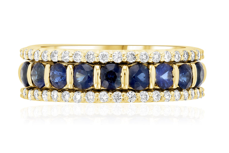 Three-Row Shared Prong Diamond and Sapphire Anniversary Ring (1.37 ct. tw.) - The Brothers Jewelry Co.