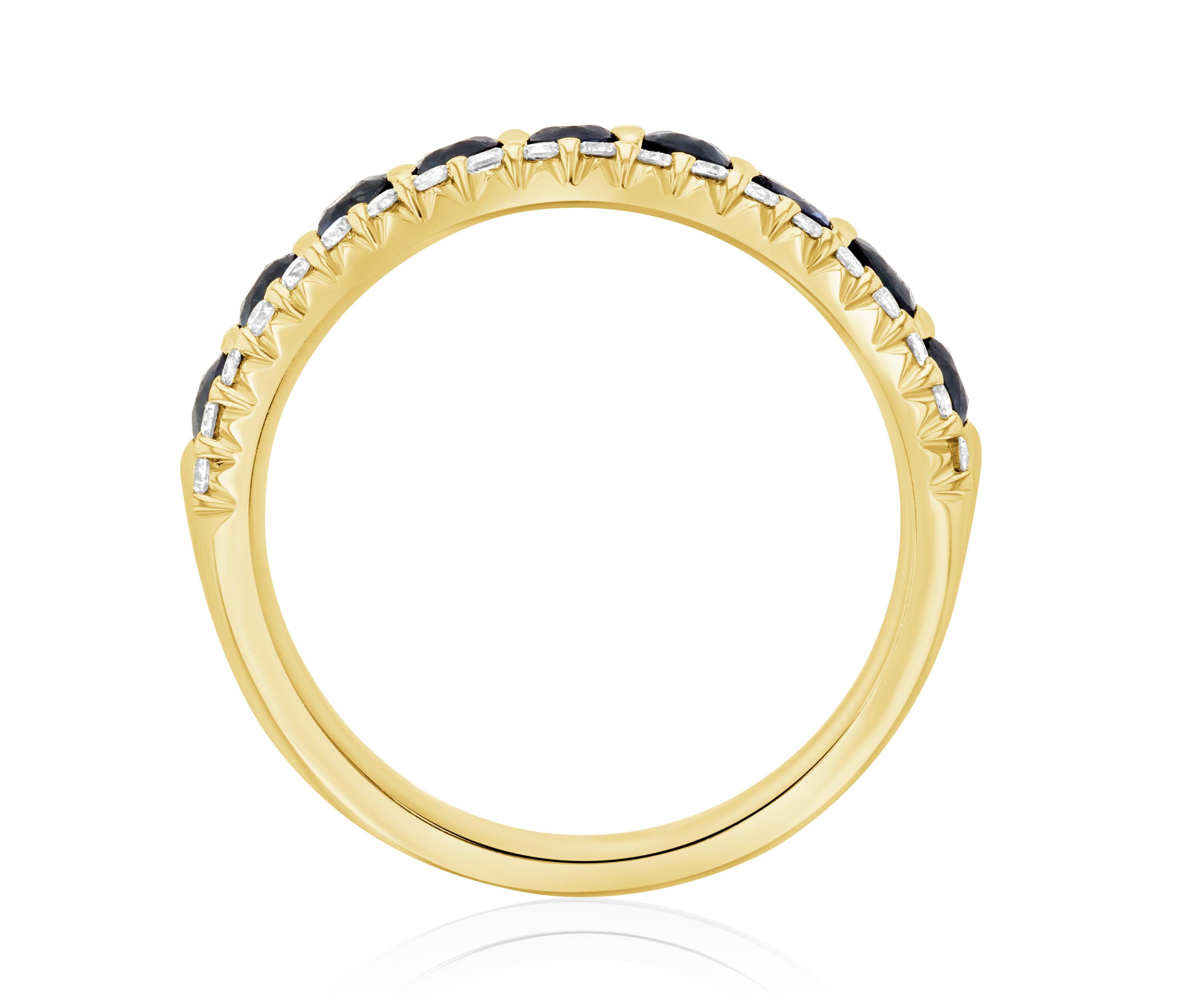 Three-Row Shared Prong Diamond and Sapphire Anniversary Ring (1.37