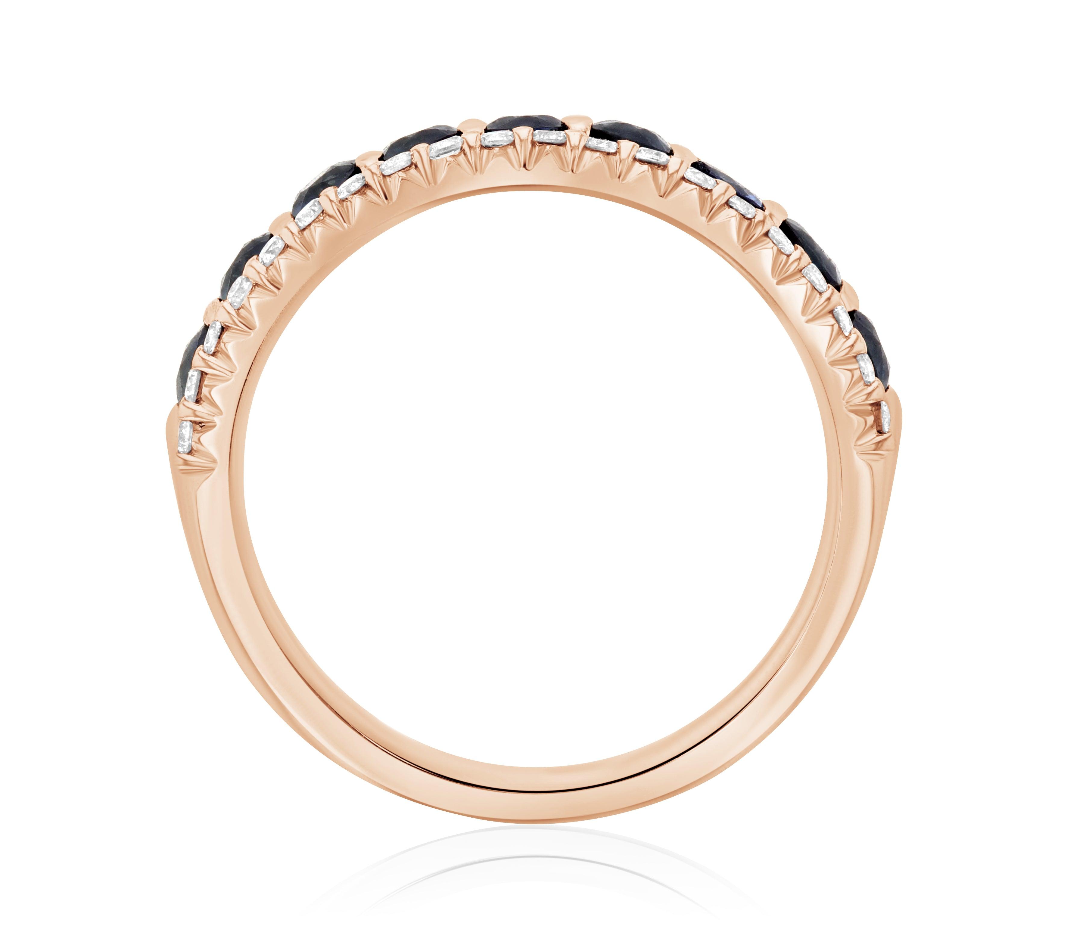 Three-Row Shared Prong Diamond and Sapphire Anniversary Ring (1.37