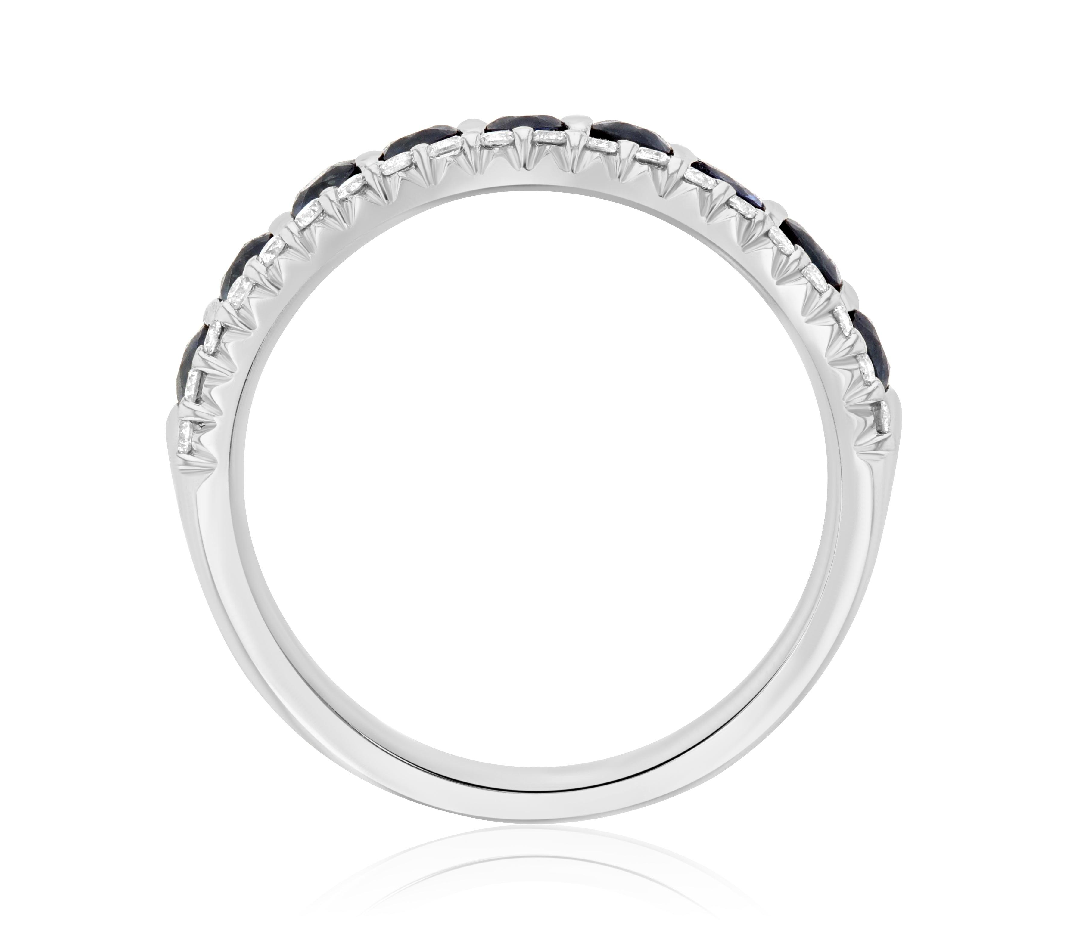 Three-Row Shared Prong Diamond and Sapphire Anniversary Ring (1.37